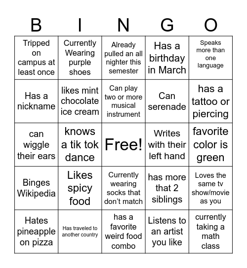 Ice Breaker Bingo Card