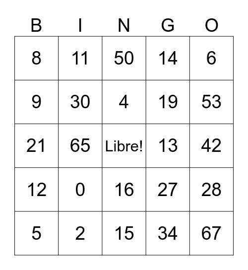 French Class Bingo Card