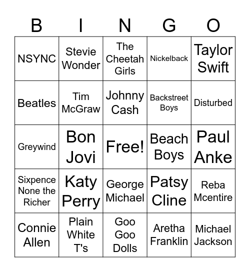 Music Bingo Card