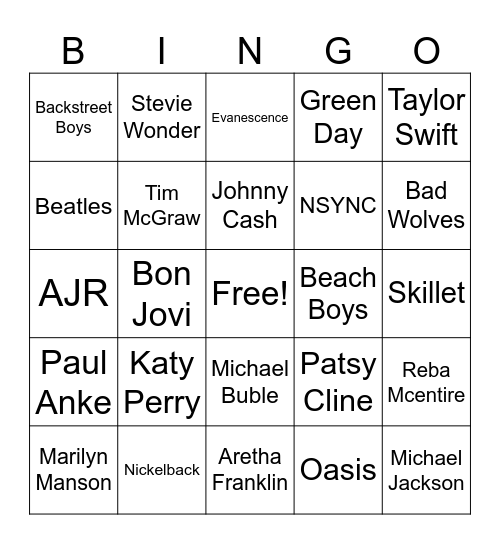 Music Bingo Card