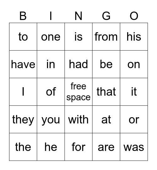 Sight Word Bingo RED Bingo Card