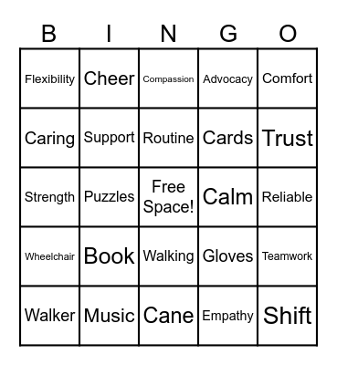 Caregiver Bingo Card