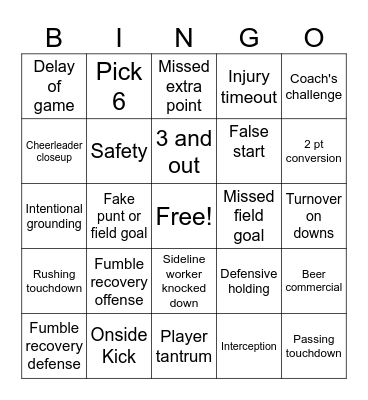 Football Bingo Card
