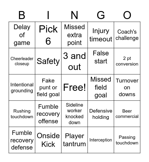 Football Bingo Card