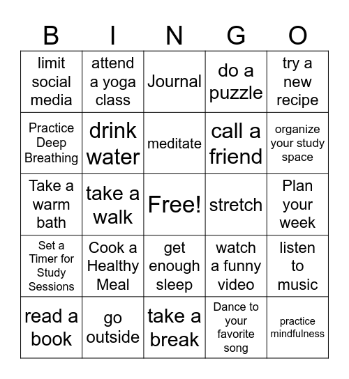 Self Care Bingo Card