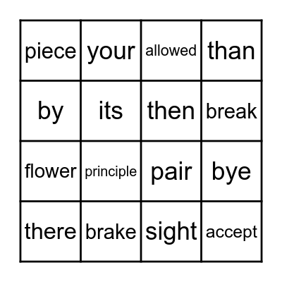 HOMOPHONE BINGO Card