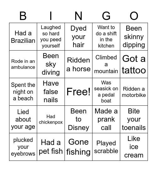 HAVE YOU EVER ? Bingo Card