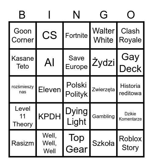 Bingo Bango Bongo, Bish Bash Bosh Bingo Card
