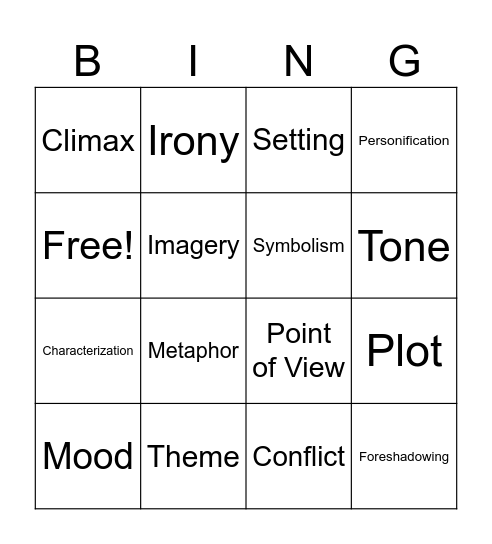 Literary Terms Review "Bing" Oh! Bingo Card