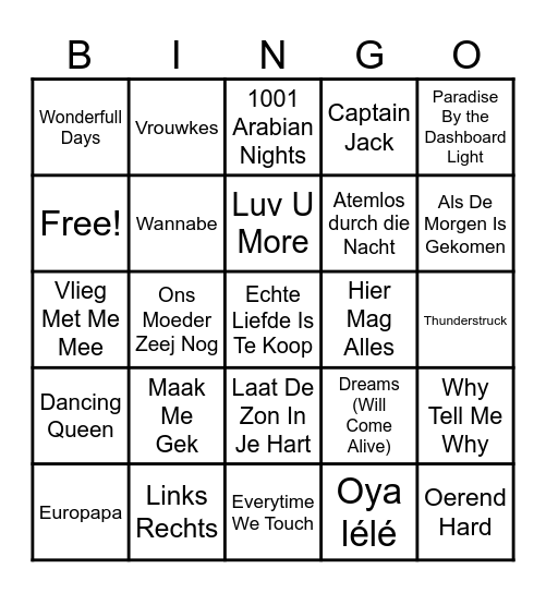 Foute Muziekbingo! Bingo Card