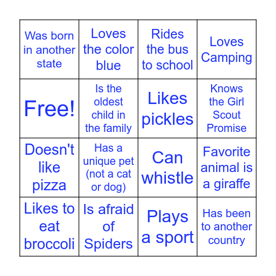 Getting to know each other BINGO! Bingo Card