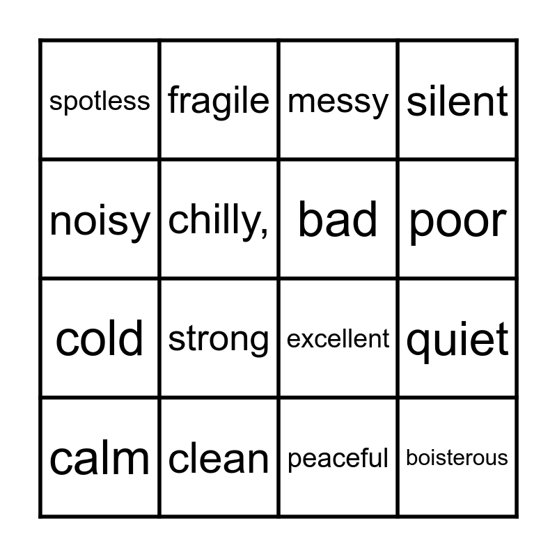 Synonym Bingo Card