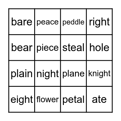 HOMOPHONE BINGO Card