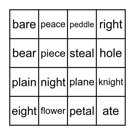 HOMOPHONE BINGO Card