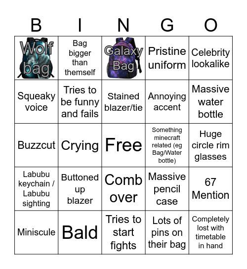 "Year 7" Bingo Card