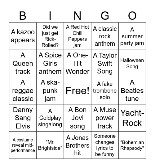 Warped Karaoke Bingo Night Bingo Card