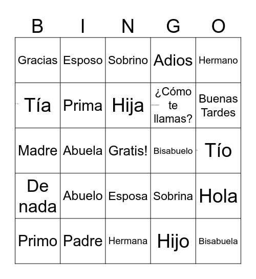 Familia Bingo Card
