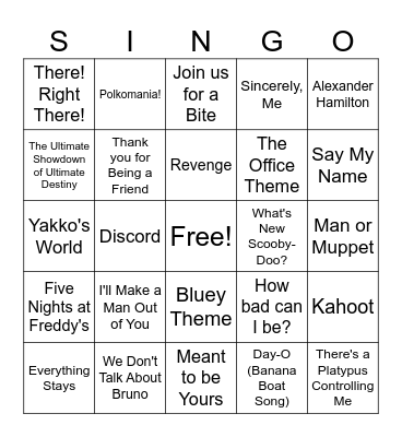 Singo: Pop Culture! Bingo Card