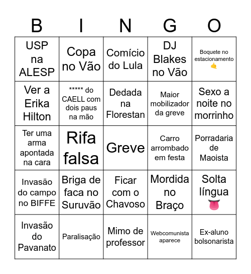 BINGO DA FFLCH Bingo Card