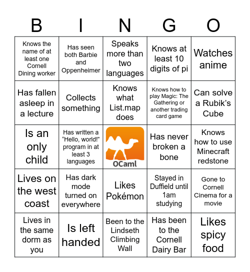 CS 3110 Bingo Card