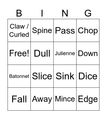 Knife Safety & Skills Bingo Card