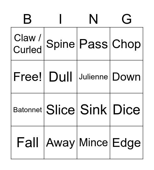 Knife Safety & Skills Bingo Card