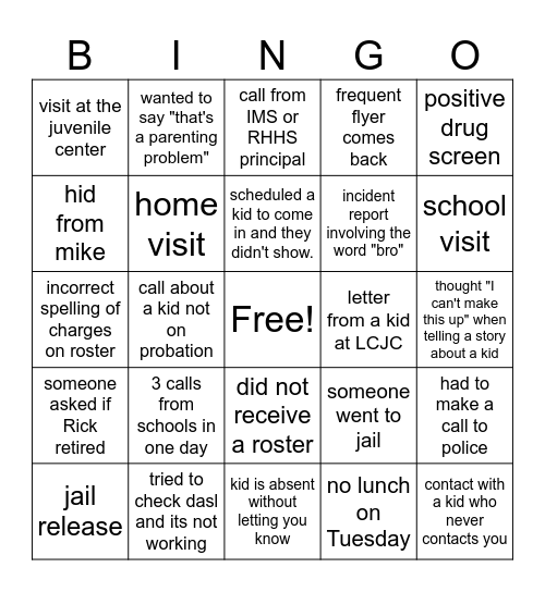 probation bingo Card