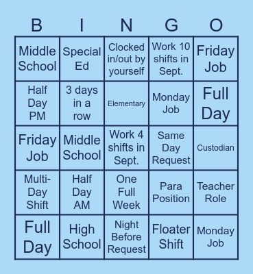 🍁 September Substitute Bingo 🍎 Bingo Card