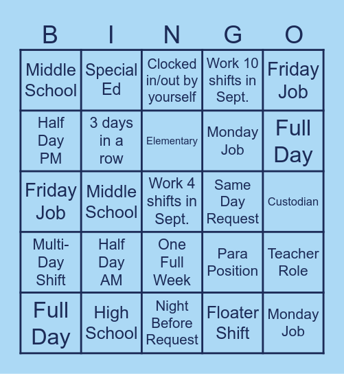 🍁 September Substitute Bingo 🍎 Bingo Card