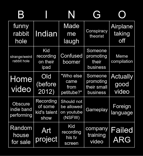 PETITUBE BINGO Card