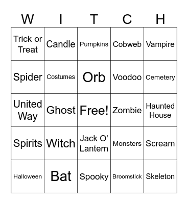 Halloween United Way Bingo Card