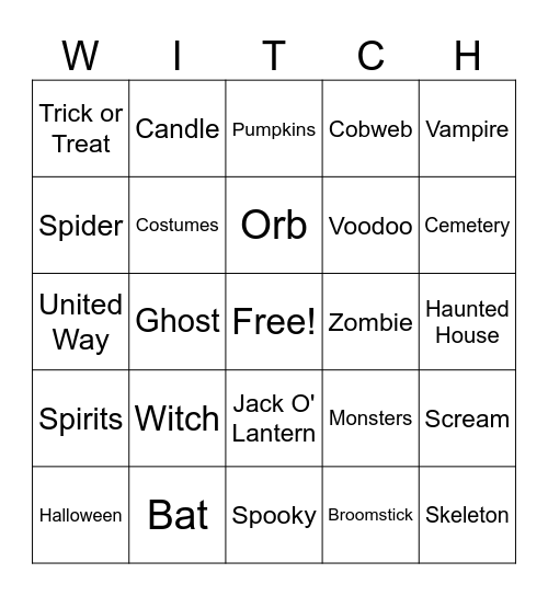 Halloween United Way Bingo Card