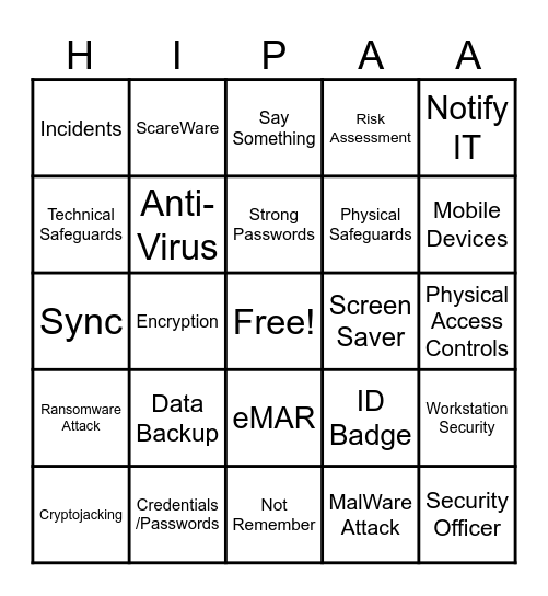 HIPAA Security Bingo Card