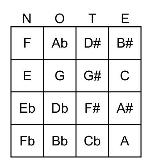 Half Step / Whole Step Bingo Card