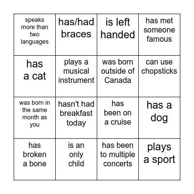 Find someone who... Bingo Card