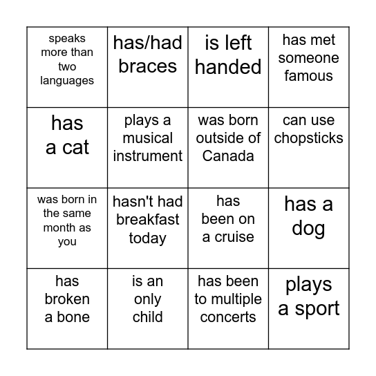 Find someone who... Bingo Card