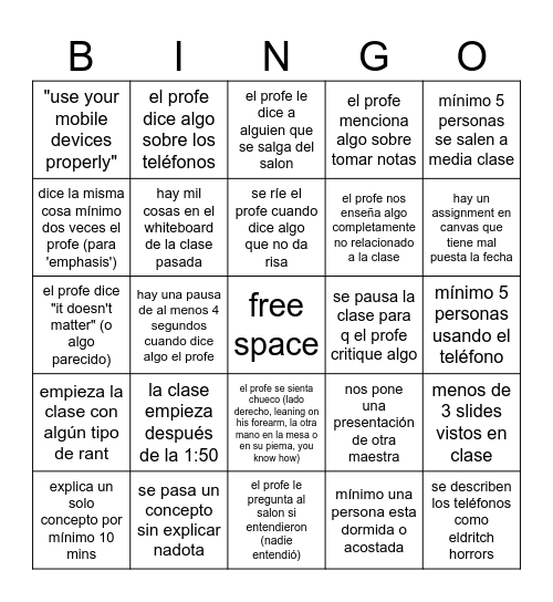 clase de química bingo Card