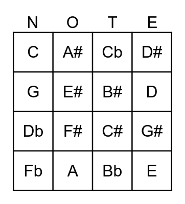 Half Step / Whole Step Bingo Card