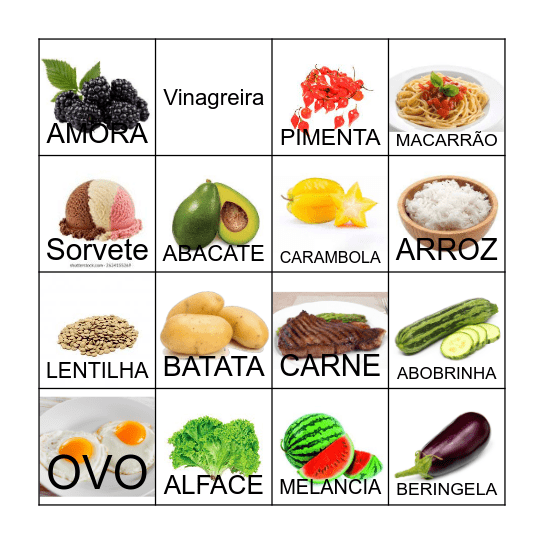 BINGO DOS ALIMENTOS Bingo Card
