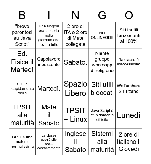 ANNO SCOLASTICO 2025/2026 Bingo Card
