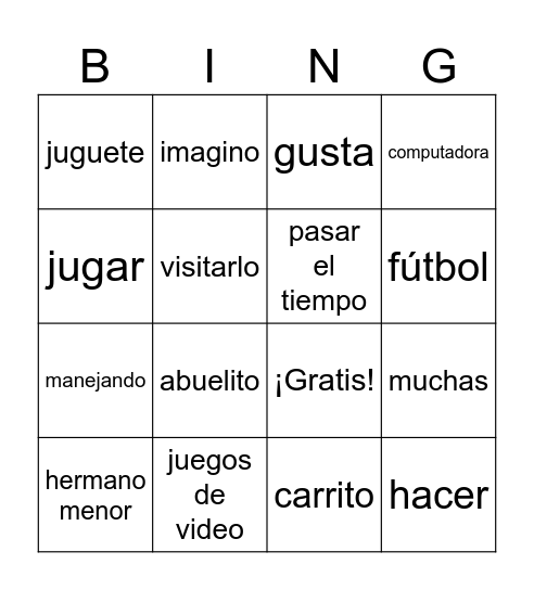 Lo que me gusta hacer Bingo Card