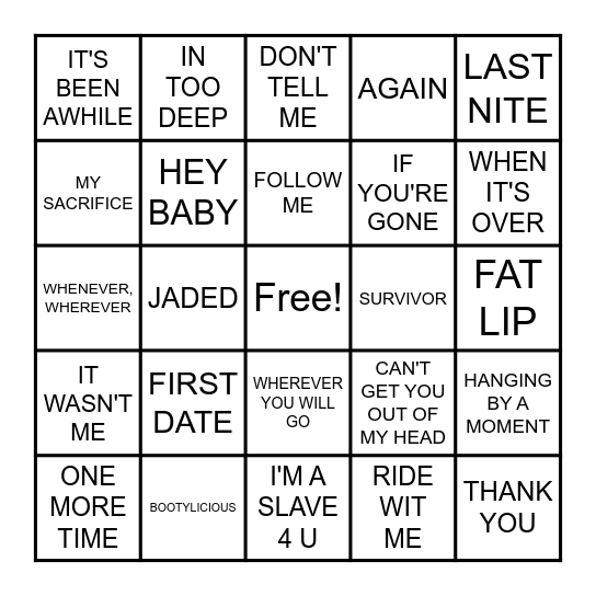 HITS FROM 2001 Bingo Card