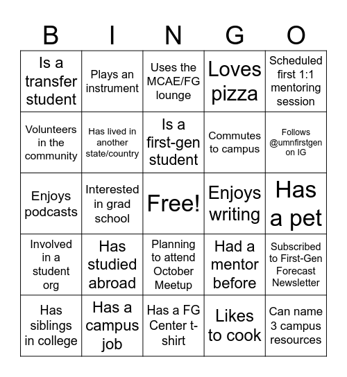 First Too Kickoff & Program Orientation Bingo Card