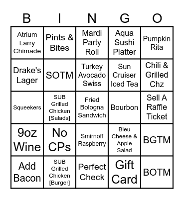 DILLY & DALLY'S DINNER DOGFIGHT Bingo Card