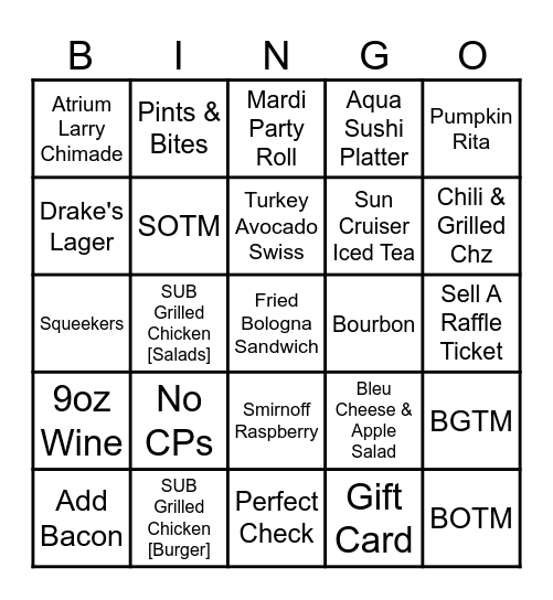 DILLY & DALLY'S DINNER DOGFIGHT Bingo Card