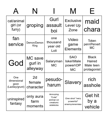 Anime-slop Binga Bingo Card