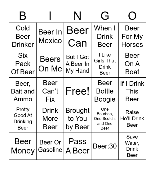 🍺🍺 Beer Songs 🍺🍺 Bingo Card
