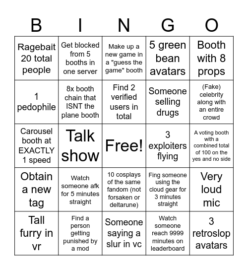 Booth game bingo Card