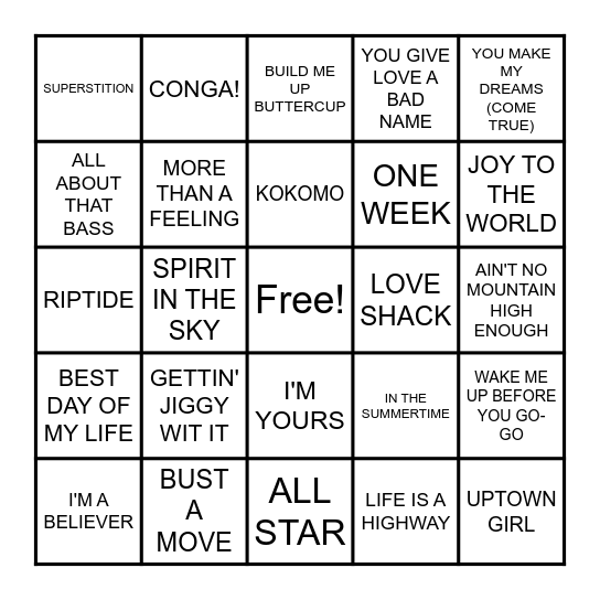 SONGS TO MAKE YOU SMILE Bingo Card
