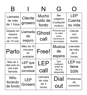 Interpreter Bingo Card